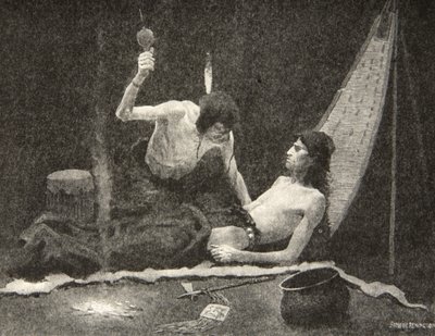 Puedo soplarte fuerte, hermano mío, puedo sanarte, Hiawatha!, de La canción de Hiawatha de Henry Wadsworth Longfellow, pub. por George G. Harrap y Company Ltd., 1911 de Frederic Remington